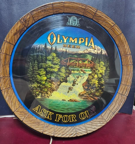 Vintage Rare ASK FOR OLY OLYMPIA Beer Motion Sign Light Up Waterfall *Video*