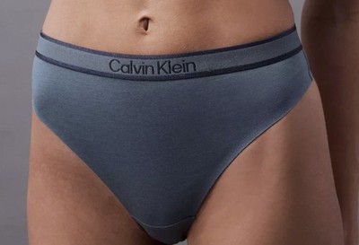 CALVIN KLEIN Tonal Logo Cotton Smoky Blue Dk Blue Thong Panty Womens Sz L 7 XL 8