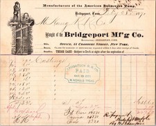 rare 1871 billhead BRIDGEPORT MANUFACTURING CONNECTICUT SUBMERGED PUMP graphics
