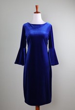 CALVIN KLEIN $129 Solid Blue Velvet Stretch Bell Cuff Sheath Dress Size 8