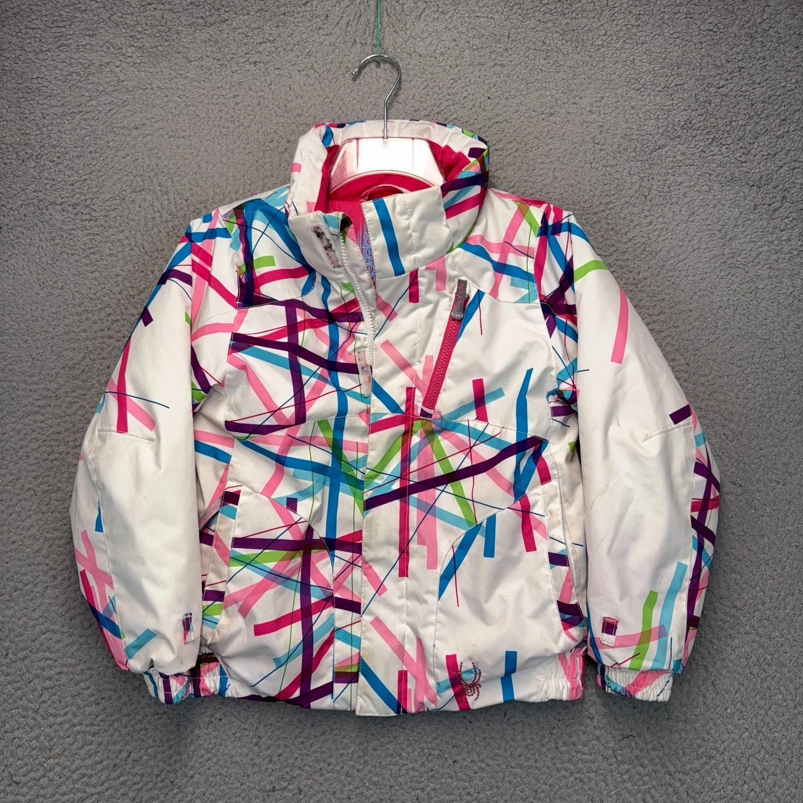 Spyder Jacket Girls Youth 7 White Colorful Geometric Ski Snowboard Outdoor