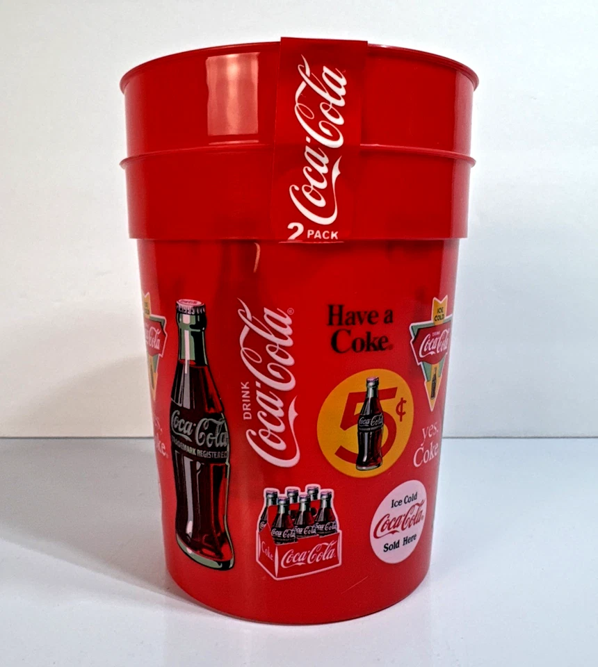 Coca-Cola 25oz Plastic Beer / Soda Drink Cups – Set of 2 (Factory Sealed) - Image 2 of 4