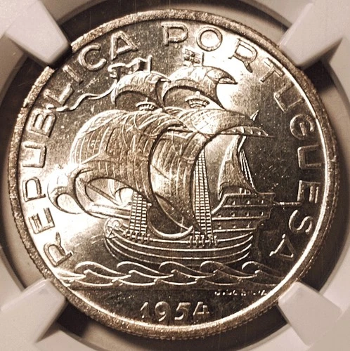 NGC MS64 - Portugal 10 escudos 1954 coin (SILVER!)