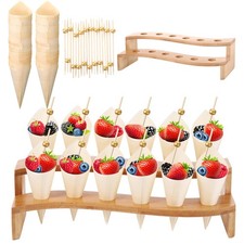 Queekay Food Cones 100 Pcs Disposable Paper Cone Food 12 Holes Wood Ice Cream