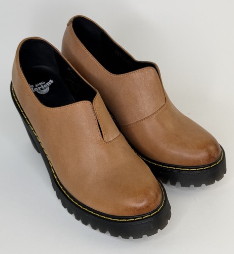 Dr. Martens Cordelia Dress Chunky Pump Platform Tan Leather Slip On Sz 8
