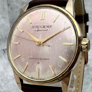 Authentic Seiko Crown Special 1962 Hand-Wound Watch 14K Gold-Plated Champagne Dial Used