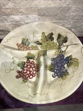 TABLETOPS GALLERY CABERNET - LARGE 14" CERAMIC DIVIDED SERVING PLATE RELISH TRAY
