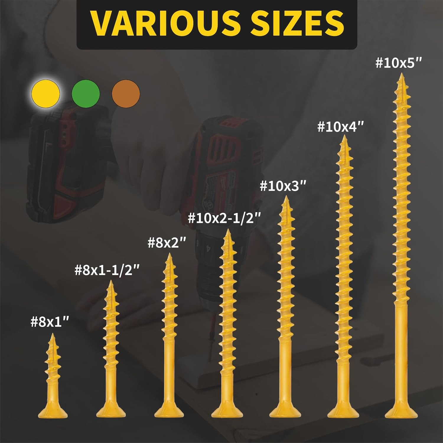 Wood Screws 5 Inch,  Deck Screws #10 X 5, 50 PCS, Epoxy Coated, T25 Star Bit abo