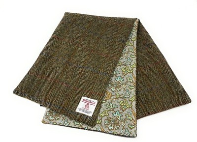 Harris Tweed Liberty Baumwoll gefütterter grüner Herringbone Schal