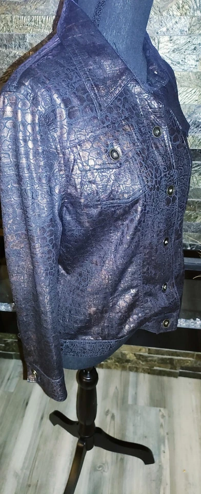 Ruby Rd. Black & Brown Snakeskin Print Jacket – Size 12 – Textured Shine - Image 3 of 4