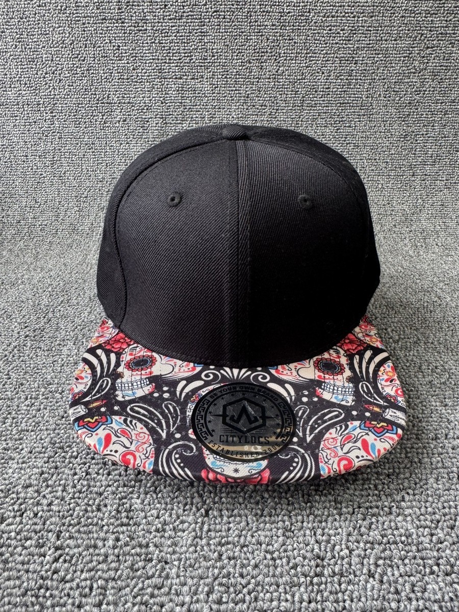 City Locs Sugar Skull Snapback Flat Brim Black Multicolor Hat