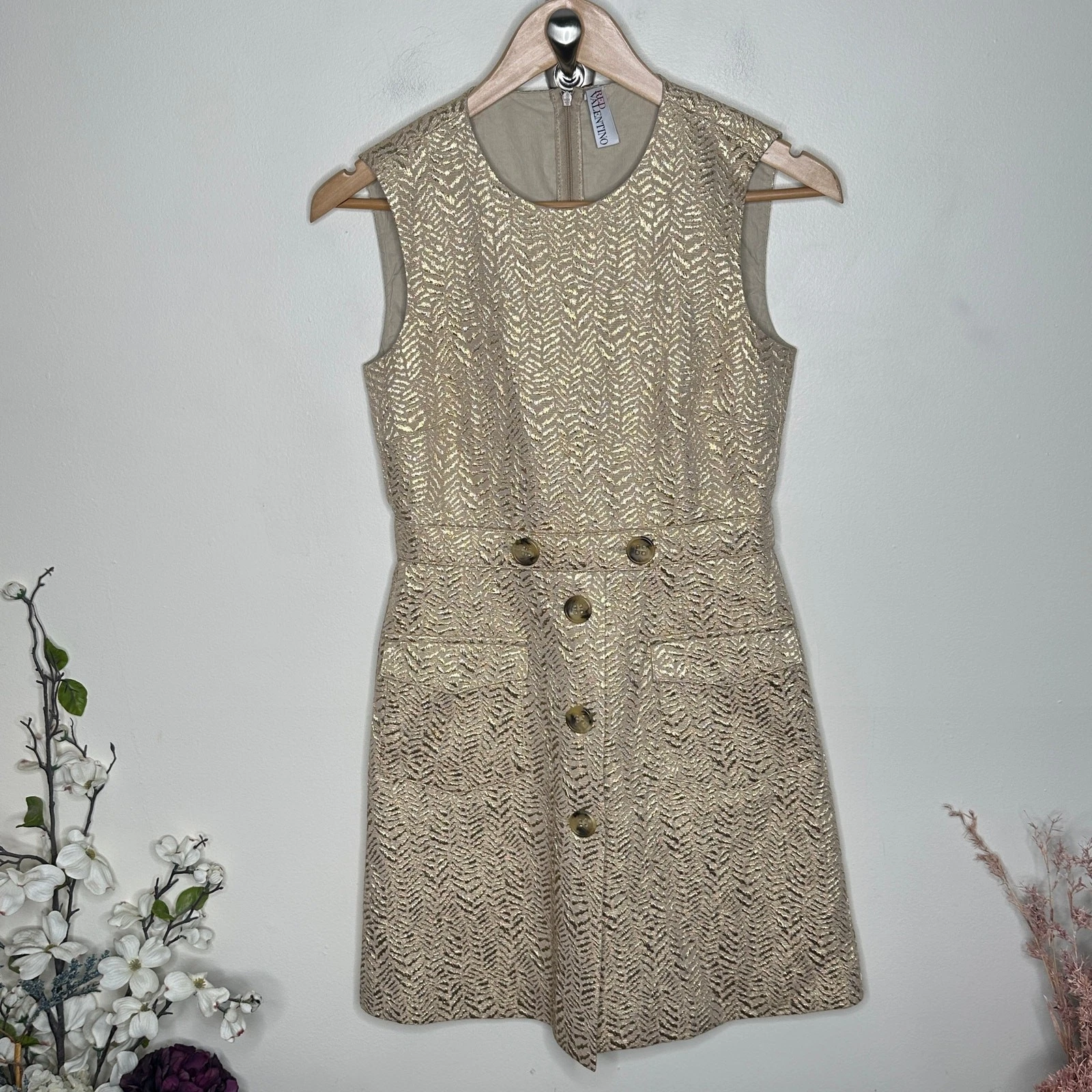Abito tubino RED VALENTINO Lame jacquard oro metallizzato taglia 38 US 8 {3Z38}