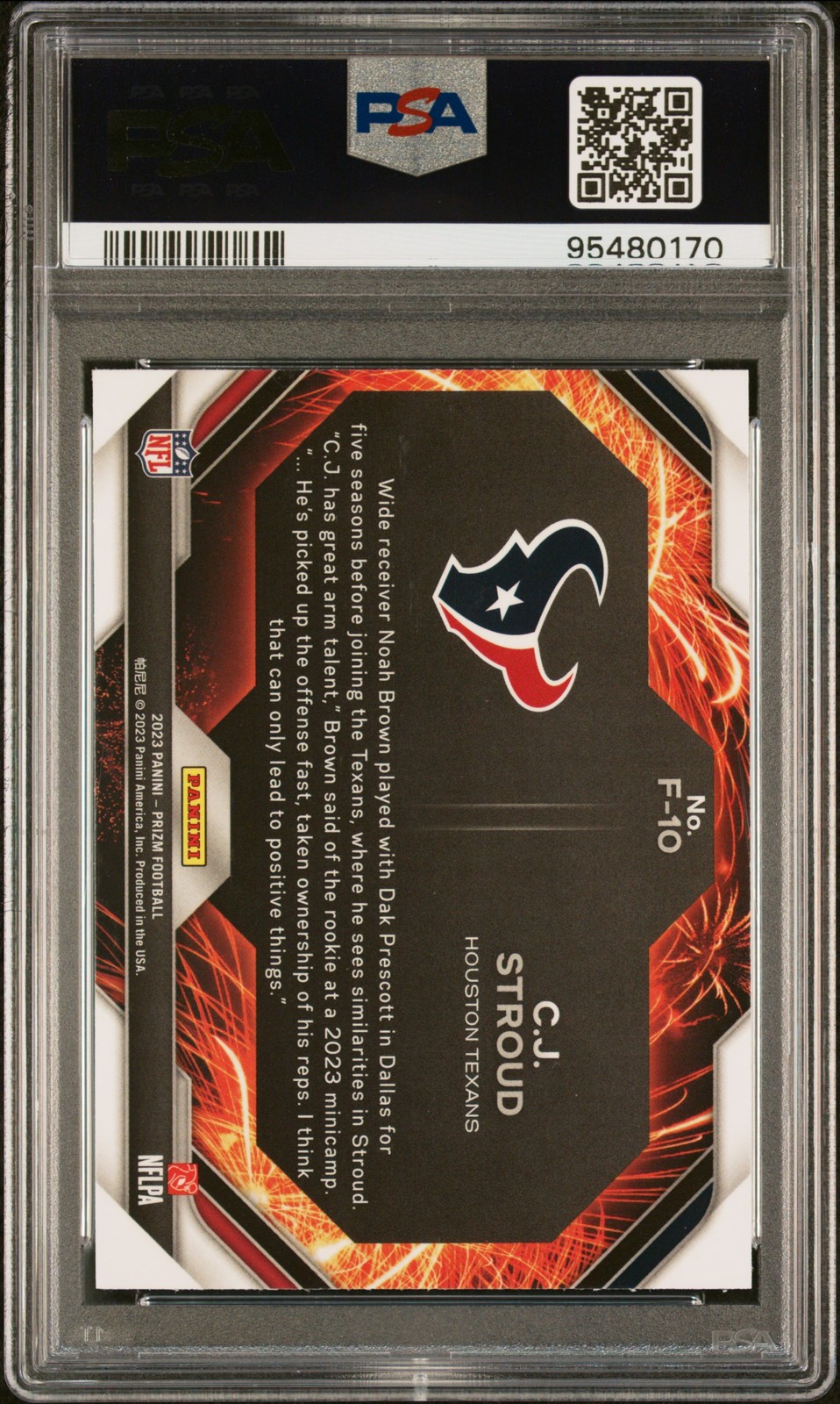 2023 PANINI PRIZM FIREWORKS #F10 CJ STROUD ROOKIE RC PSA 10 view 2
