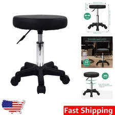 Adjustable Rolling Stool, 360 Swivel PU Leather Seat, Black Salon Massage Spa
