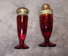 Vintage Ruby Red Salt And Pepper Shakers Not A Matching Pair