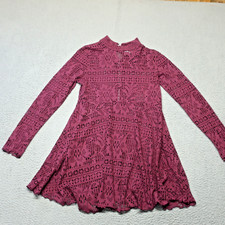 Free People FP Beach Fit & Flare Coverup Dress Womens L Red Burgundy Long Sleeve