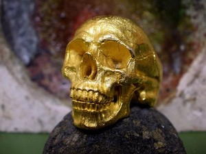 Authentic 925 Sterling Silver Gold Plated Anatomical Skull Ring - Gold Memento Mori Ring
