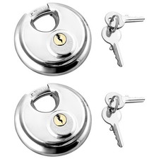 Disc Locks, 2 Pack Heavy Duty Steel Keyed Padlock Disc Storage Locks for Storage