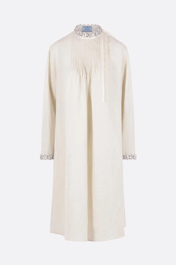 prada white linen dress Prada Embroidered Linen Dress, Woman, White, Size 40