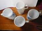 Vintage Milk Glass Pedestal Footed Mug With Blue Eagle Patriotic set of 4 — photo 4