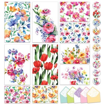 Decorably 50 Pack 6x4in Blank Floral Cards 4 Inches By 6 Inches, Multicolored