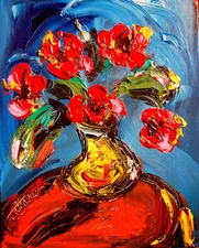 SUPERB FLOWERS   Modern Abstract   Original Oil Painting  IMPRESSIONIST YEthRG45