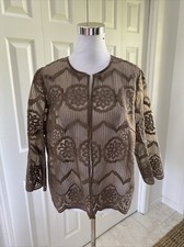 Chico's 2 L Brown Lace Sheer Open Front Jacket Bolero Mint