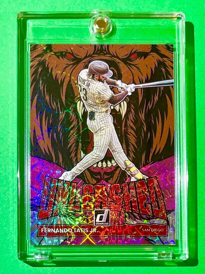 Fernando Tatis Jr RARE MINT PINK FIREWORKS REFRACTOR UNLEASHED DONRUSS INSERT - Image 2 of 4