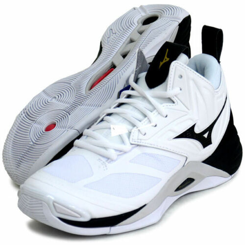 Mizuno Japan Men's WAVE Momentum 2 Mid Volleyball Shoes V1GA2117 White Black - Afbeelding 1 van 3