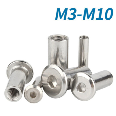 Edc Knife Sleeve Nut M3 M4 M5 M6 M8 M10 304 Stainless Steel Flat Hex Hexagon Socket Head Furniture Rivet Connector Insert Joint Sleeve Cap Nut(M3x6x4 X 10set T Track