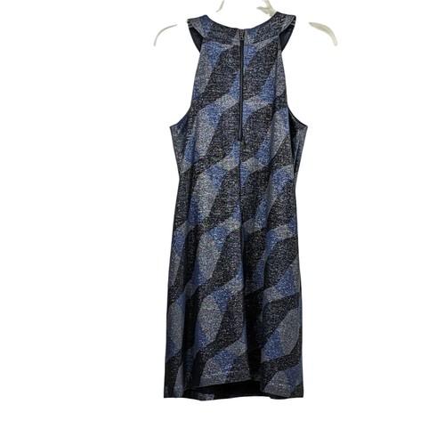 Elie Tahari Sz 8 Black/Silver/Blue Polyester Blend Wave Pattern dress NWOT 24d - Picture 2 of 9