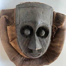 Ancient Cubist Danced Kuba Mask Black Patina Cone Eyes Congo Africa