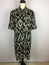 Tahari ASL Shirt Dress Size 12 Womans Black Beige Geometric Short Sleeve Lined
