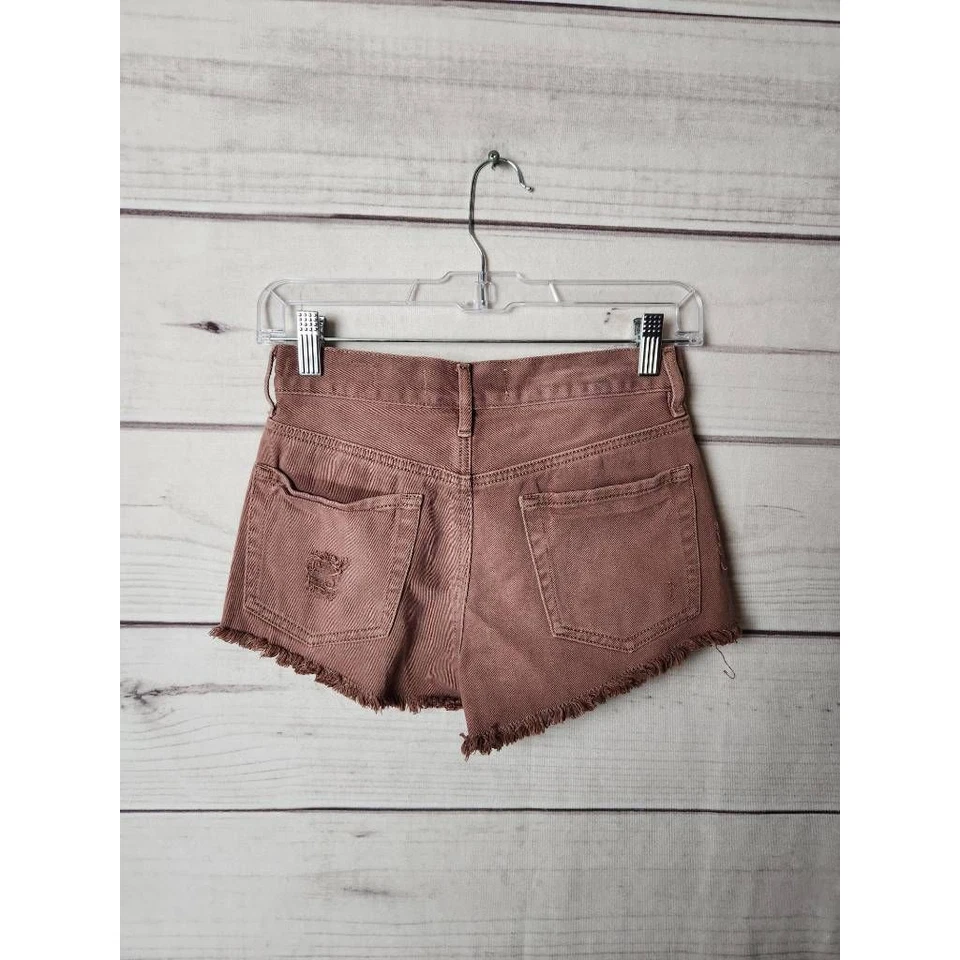 Pantalones Cortos de Denim Bullhead Para Mujer Corte Rosa Envejecido Tiro Alto Botón Mosca 25 Foto 2 de 4