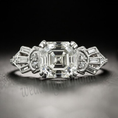 Antique 2.00 Ct White Asscher Cut Moissanite Engagement Ring 925 Sterling Silver