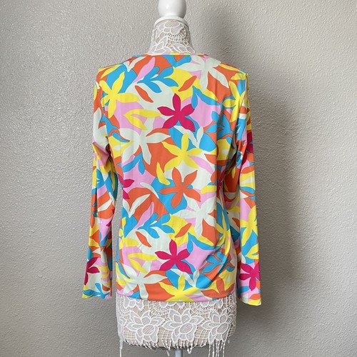 Lands End Sz L 14 16 Colorful Floral Retro Crew Swim Tee Rash Guard Long Sleeves - Picture 7 of 10