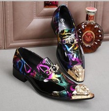 Punk Men  s Loafers Slip On Leather Metal Pointy Toe Formal Oxfords Shoes