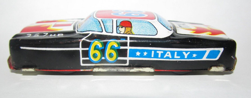 VERY NICE VINTAGE JAPAN TIN LITHO FRICTION #66 ITALY RALLY STOCK CAR TOY