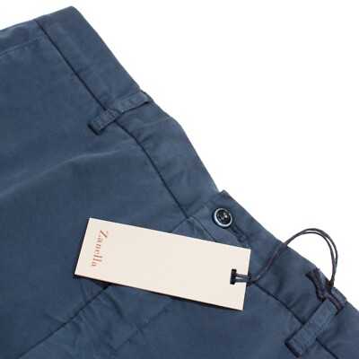 Zanella NWT Chinos / Casual Pants Size 34 US Noah In Solid Blue Cotton Blend