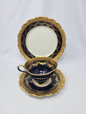 Lindner, Kueps Echt Kobalt Porcelain Cup & Saucer Trio Pattern 156