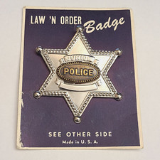 Vintage Law 'n Order Junior Police Badge Pin Original Packaging Metal Toy USA