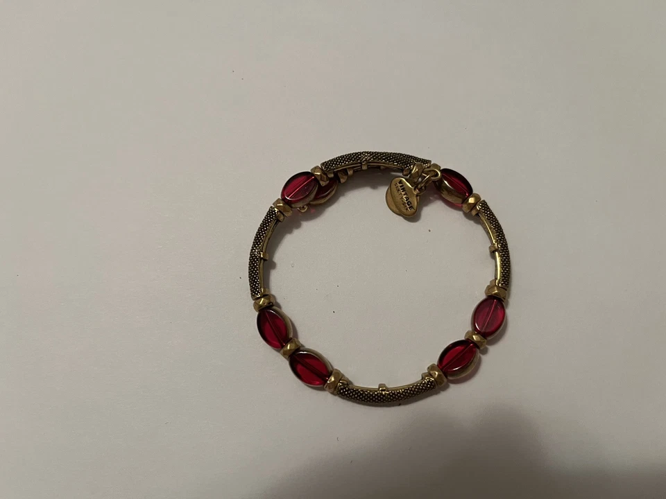 Brazalete envolvente Alex and Ani Warrior alambre expandible tono dorado piedra roja carmesí Foto 3 de 4