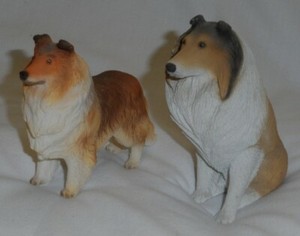 Set of 2 Collie Figurines, one Sand Sculpture, one Stone Resin(?)