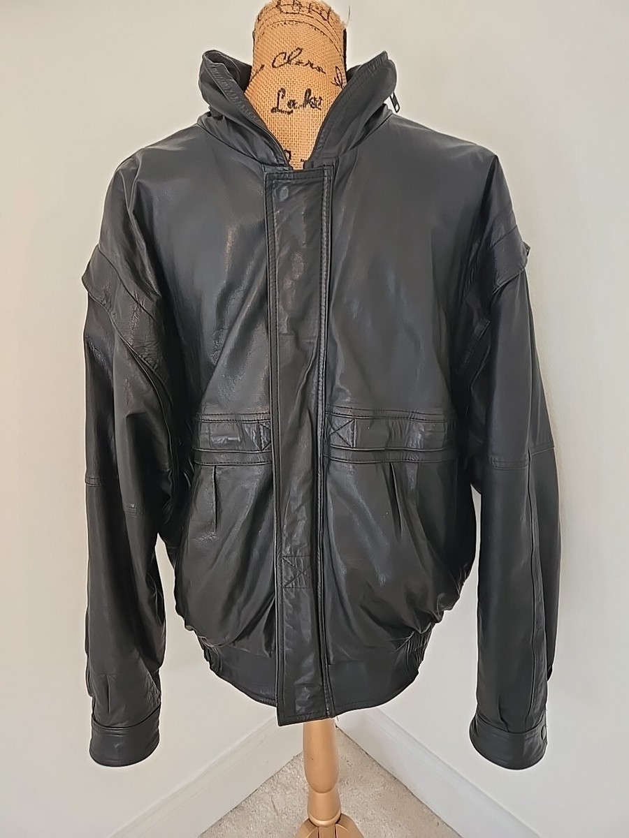 Vintage J Riggings Mens Large Leather Bomber Jacket Black Vintage J Riggings Mens Large Leather Bomber Jacket Black