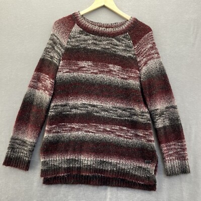 Harley Davidson Burgundy Gray Striped Wool Blend Long Sleeve Womens M  Sweater