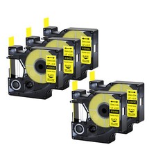5PK 18490 Flexible Nylon Label Tape for Dymo Rhino 1000 Black on Yellow 12mm