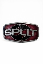 Vintage SPLIT Logo Skate Y2K Belt Buckle Red Enamel Metal Statement
