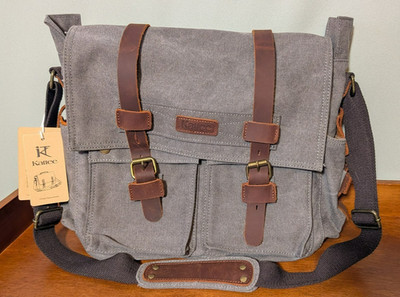 Kattee Canvas Messenger Shoulder Bag Grey + Leather Clasps School Bag Or Camera 