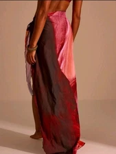 NWT 2 Piece Musera Swimwear Wrap Tie Skirt & One Shoulder Bandeau XS Red Pink