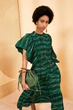 Ulla Johnson Illaria Printed Short Sleeve Midi Dress in Peacock sz 8
